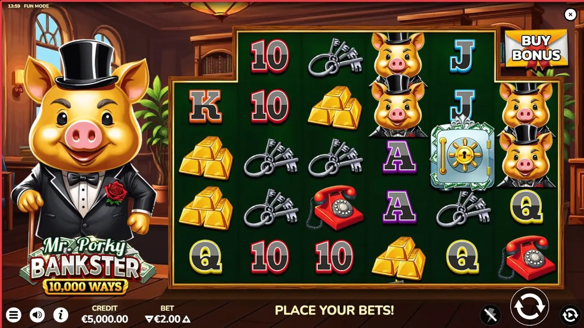 Mr. Porky Bankster 10,000 Ways slot machine interface